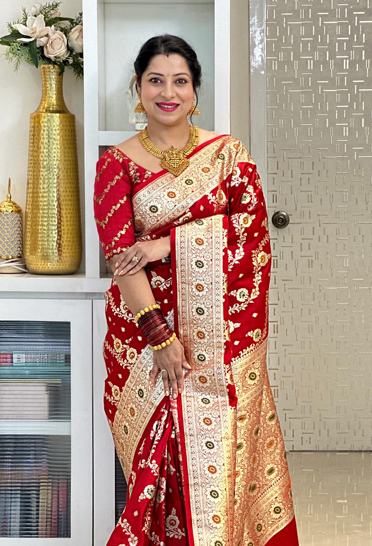 Pinkish Wine Banarasi Silk Dress With Net Dupatta And Belt – Shopzters